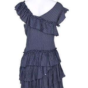 Sir Tiered Blue Printed Silk A-Line Ruffle Dress